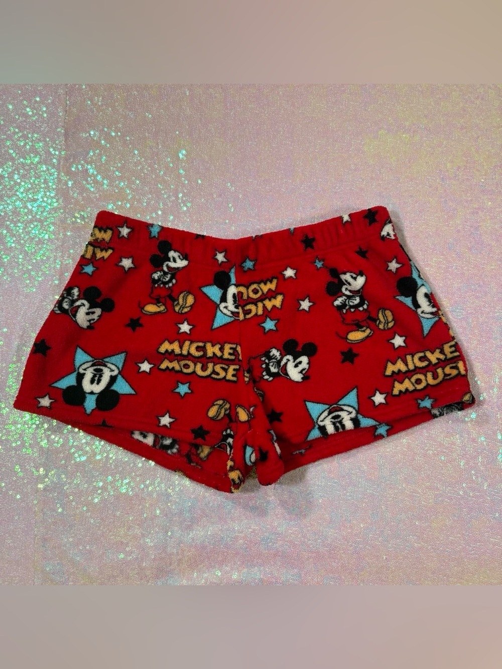 Disney Mickey Mouse Red Fluffy Graphic Pajama Shorts ★彡